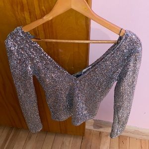 Zara Silver Sequins Long-sleeve Top